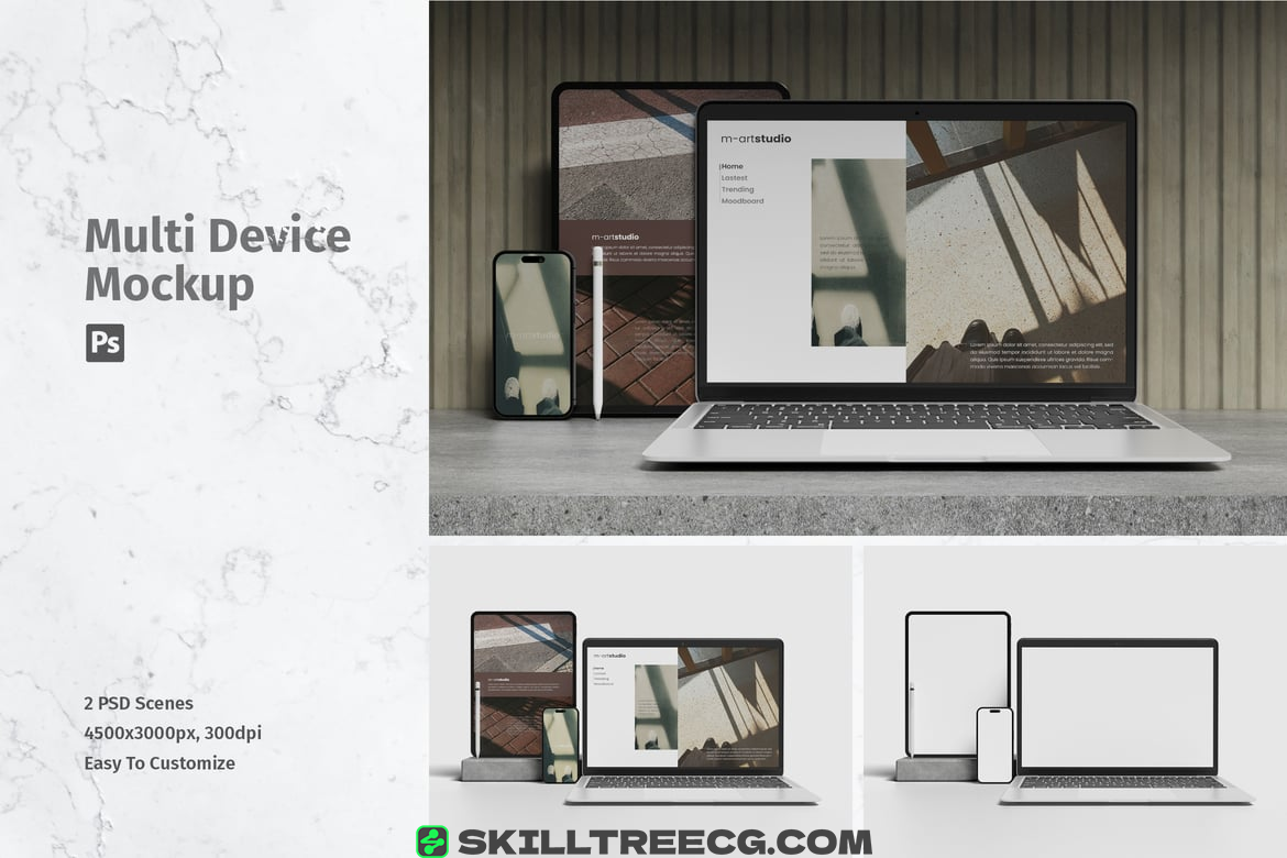 Multi Devices Mockup with Realistic Background（262727）-技能树